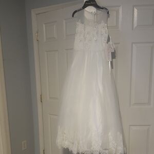 Joan Calabrese White Floral Kids Formal Dress